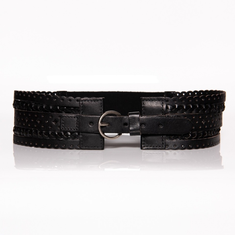 Linea Pelle Hourglass Wide Black Leather Belt